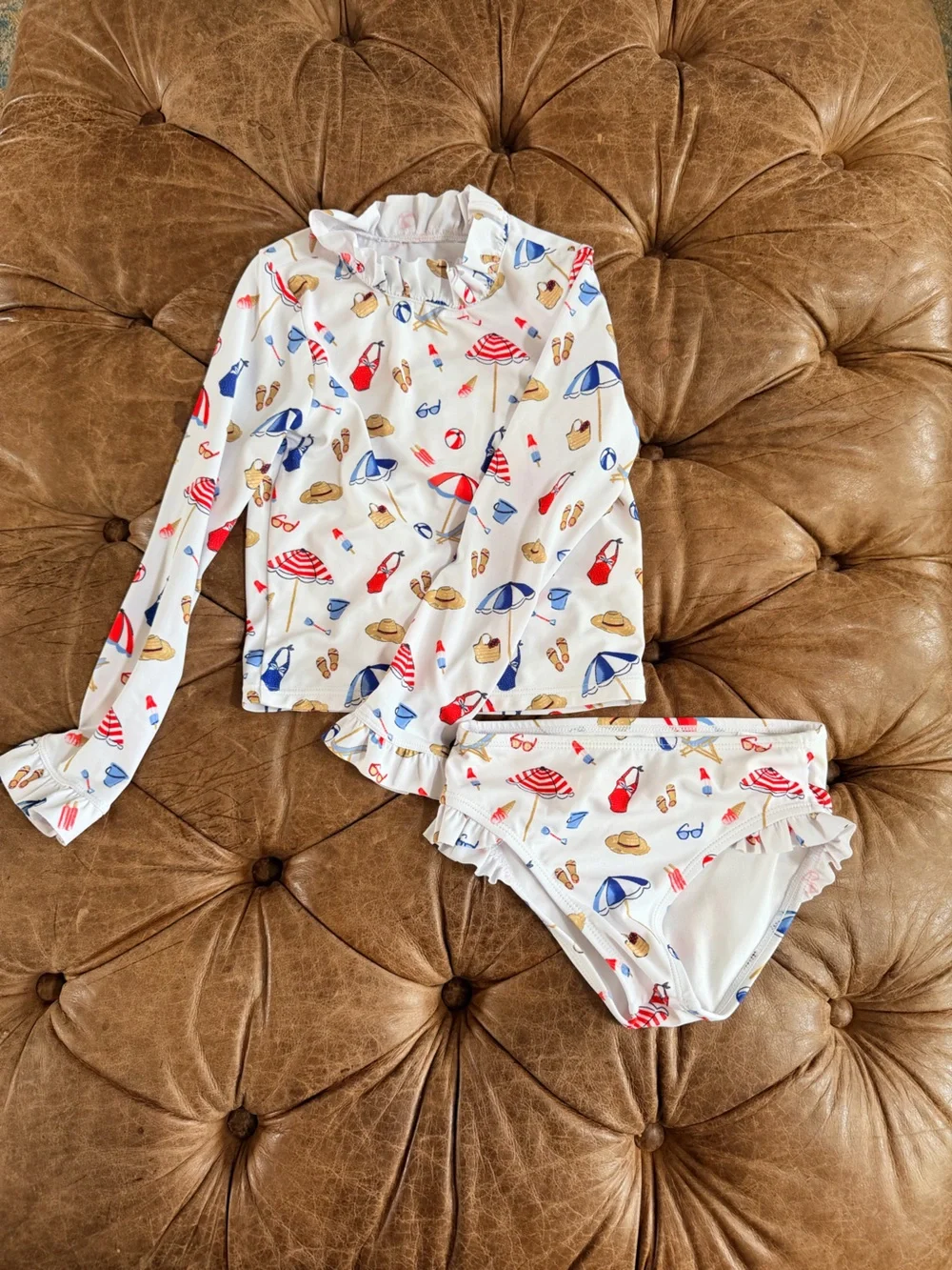 Janie and Jack Girls 5 Beach Icon Rash Guard Bikini Set UPF 50 Americana Swim